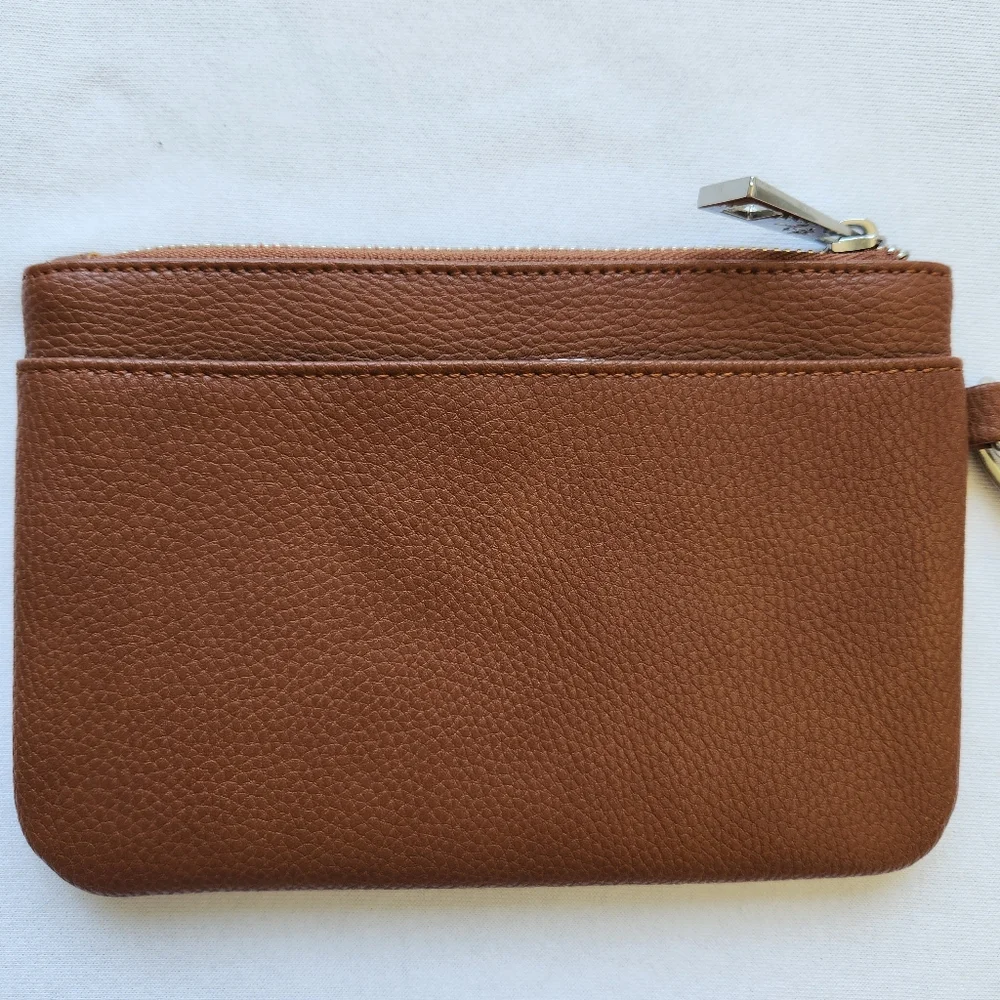 Vegan Wristlet Jenna Kator Brown Tan Saugatuck Small Bag Purse Floral Flowers - Picture 2 of 13